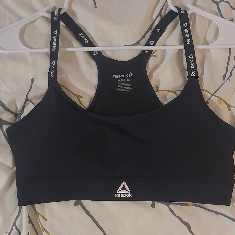 Reebok Women's Black Sports Bra with Logo Straps